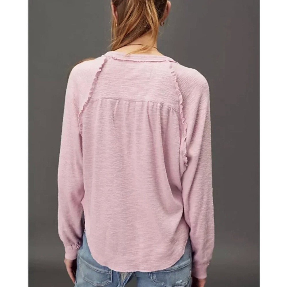 Pilcro Anthropologie Diana Ruffled Raglan Thermal Top Long Sleeve Purple XL Boho - Picture 6 of 12
